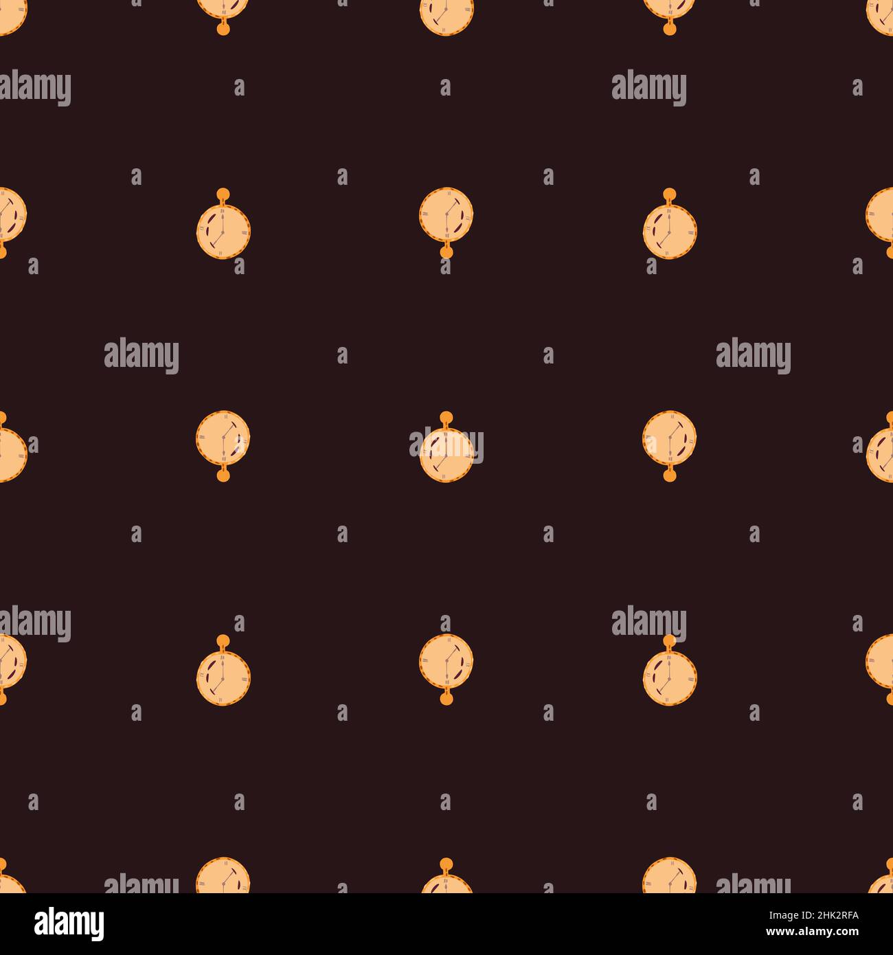 Dark seamless pattern with little orange timer silhouettes print. Brown ...