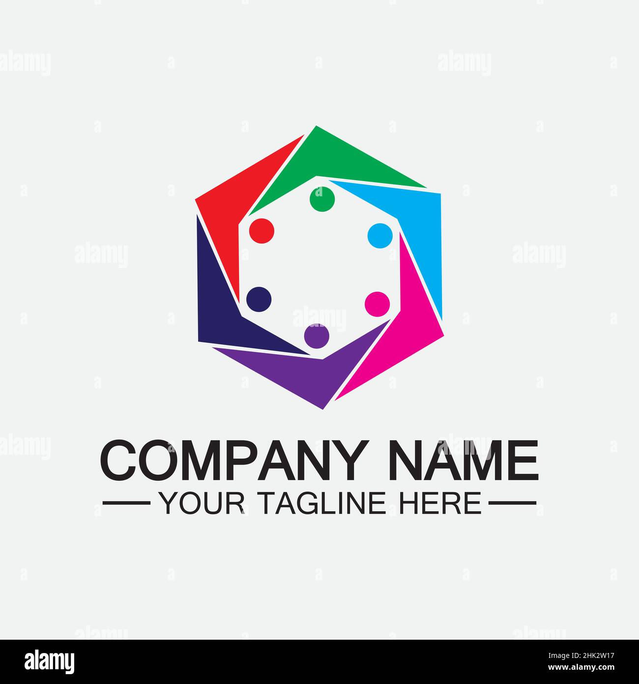 Teamwork connecting people hexagon concept logo symbol icon vector design Stock Vector