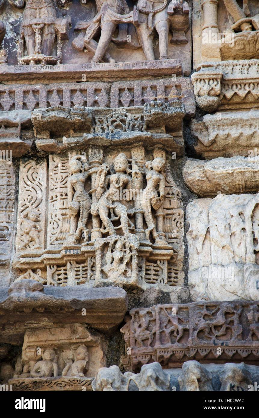 Carved Hira Bhagol, the Eastern gate named after it's architect; Hiradhar, located in Dabhoi, Gujarat, India Stock Photo