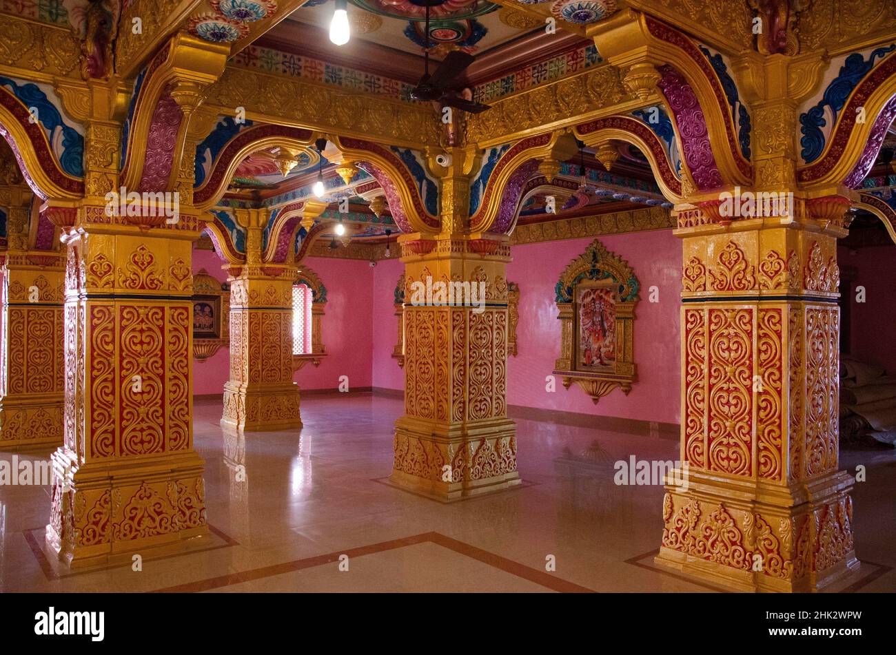 Interior of the temple at Nilkanthdham, Swaminarayan temple an extensive religious complex with pagodas, fountains, statues & carved idols and gates, Stock Photo