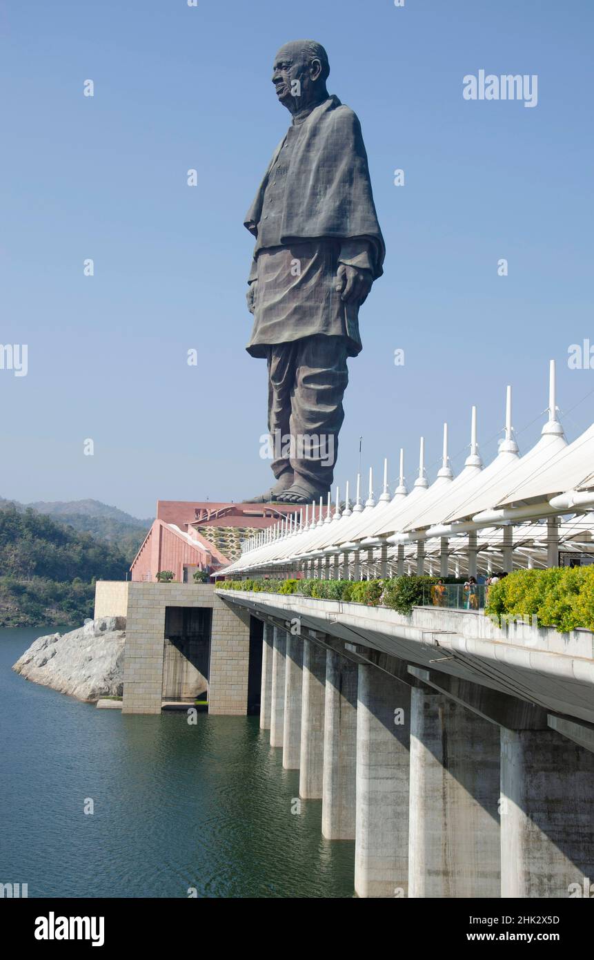 Statue of Unity of Vallabhbhai Patel on banks of Narmada river. World's tallest statue at 182