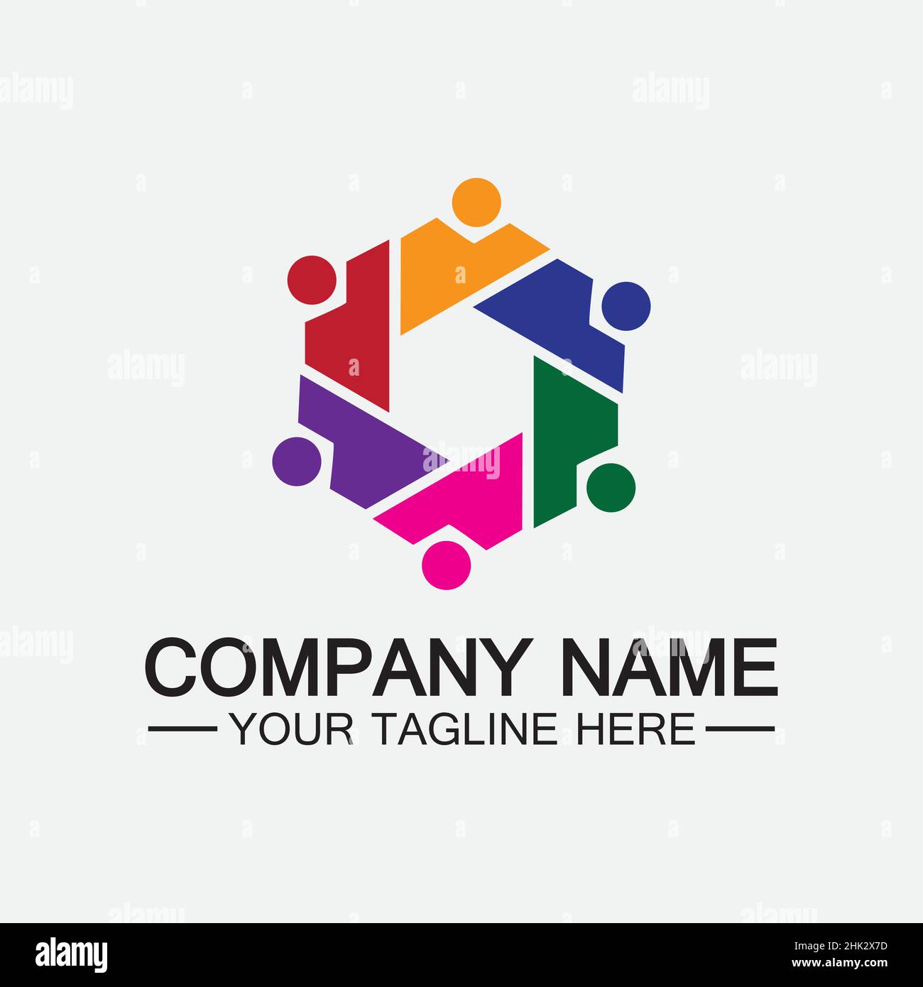 Teamwork connecting people hexagon concept logo symbol icon vector design Stock Vector