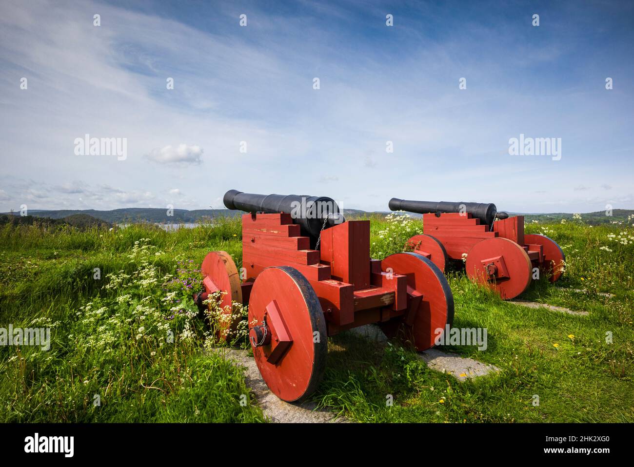Norway, Ostfold County, Halden, Fredriksten Fortress, historic cannons Stock Photo
