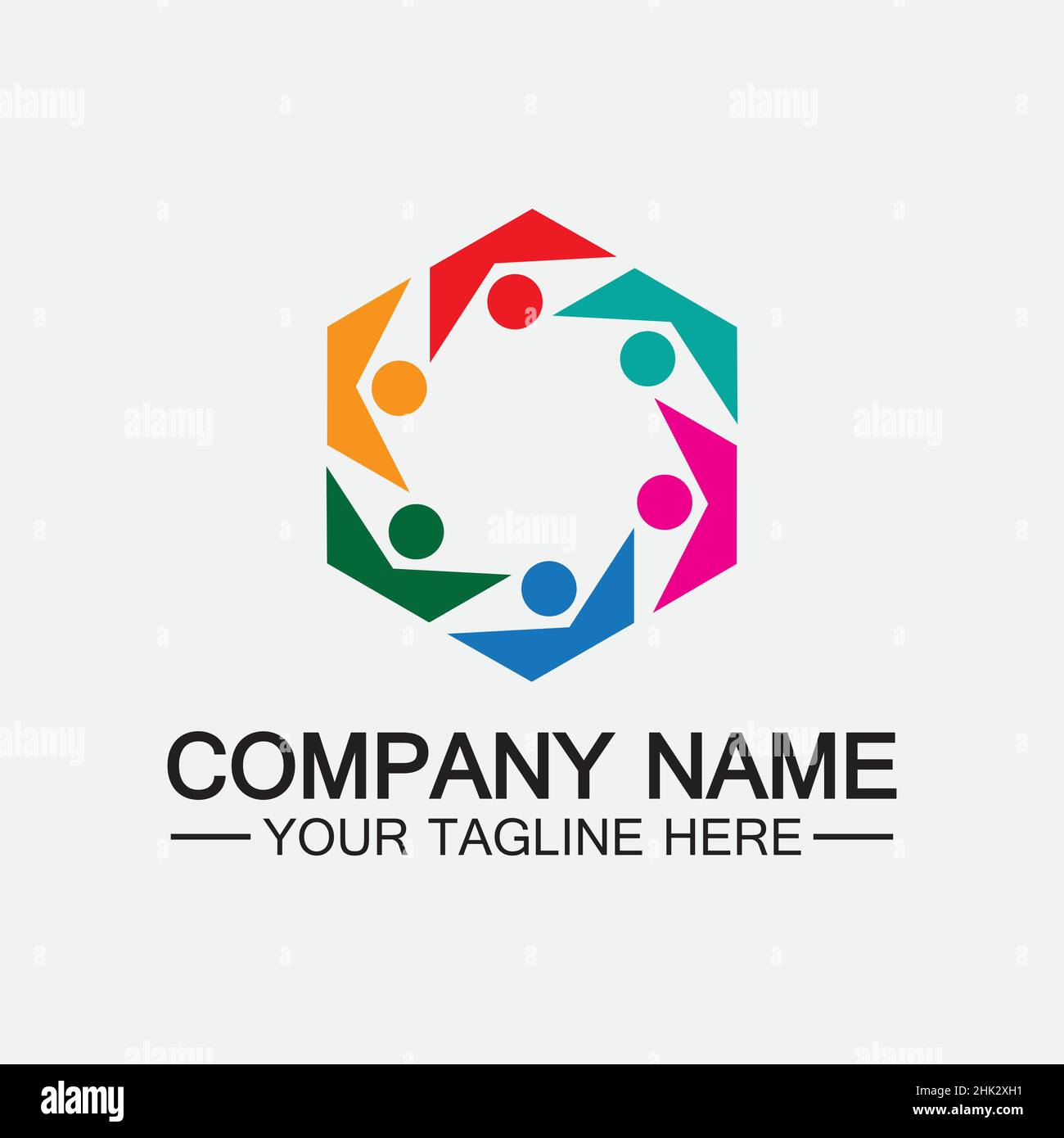 Teamwork connecting people hexagon concept logo symbol icon vector design Stock Vector