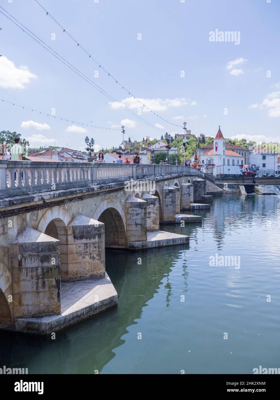 Portugal, Tomar. Bridge King D. Manuel I in the City of Tomar, called The Old Bridge by locals, crossing over the Nabao River. Stock Photo