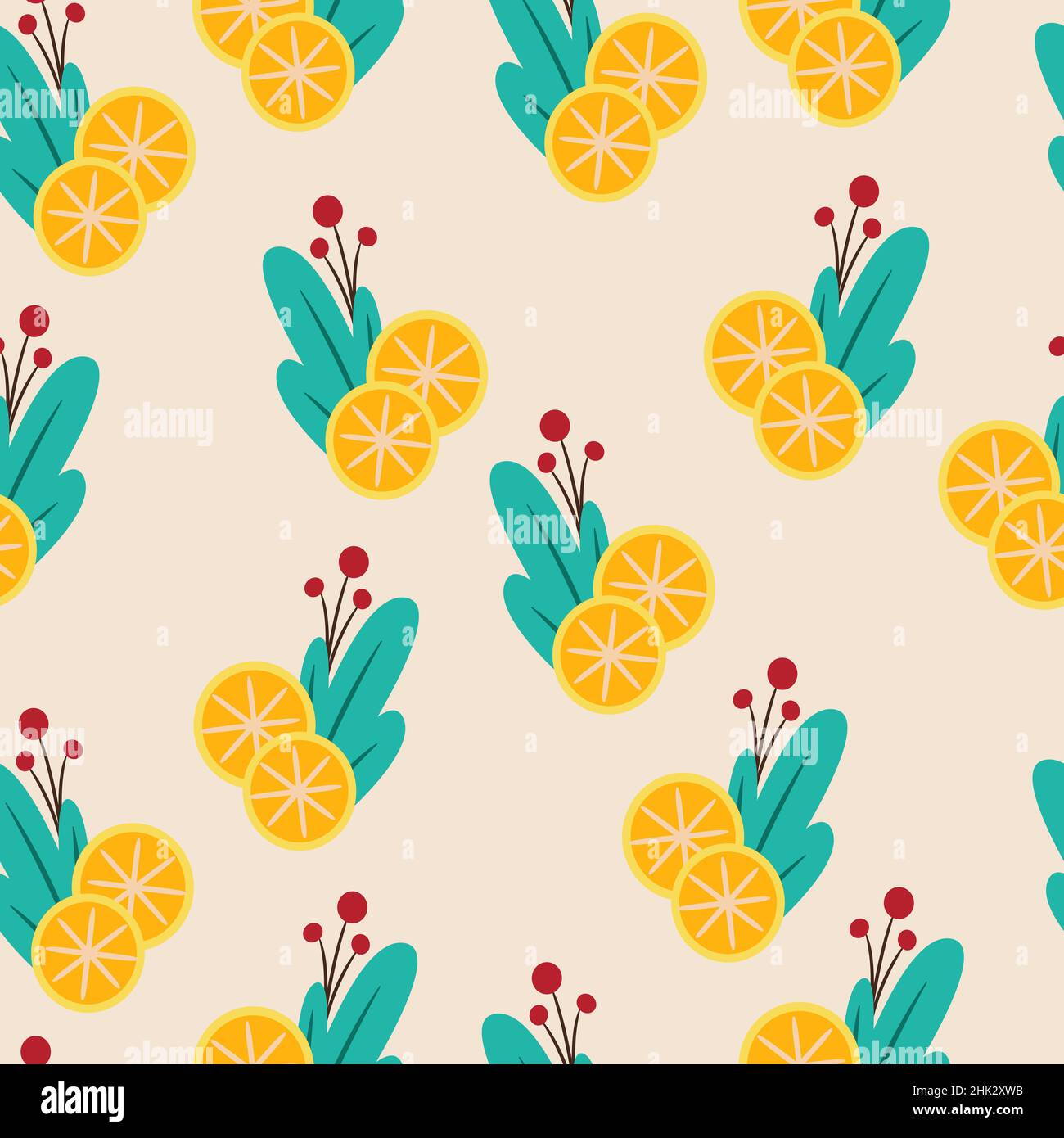 Branches with orange seamless pattern. Vector print flat cartoon style Stock Vector