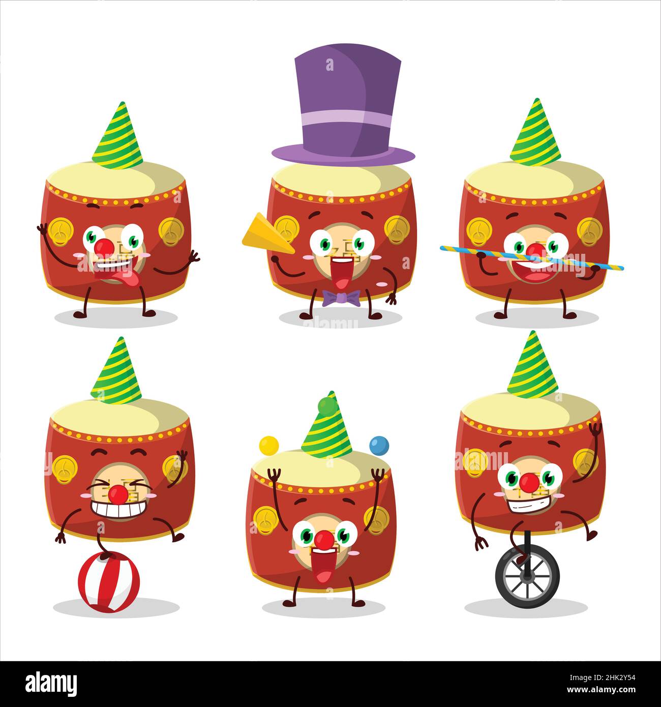 Cartoon character of red chinese drum with various circus shows. Vector ...