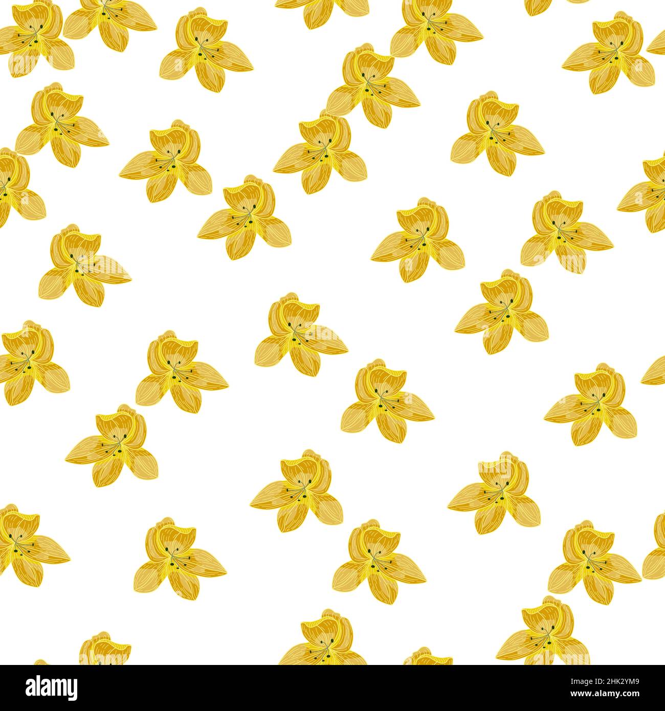 Isolated seamless pattern with doodle random yellow orchid flowers ...