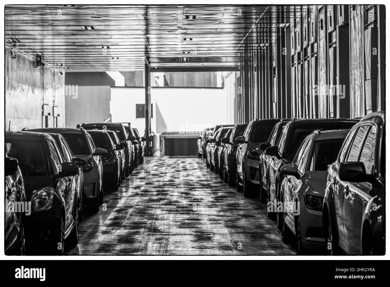 Sweden, Gotland Island, Visby, car deck on Gotland Car Ferry Stock Photo