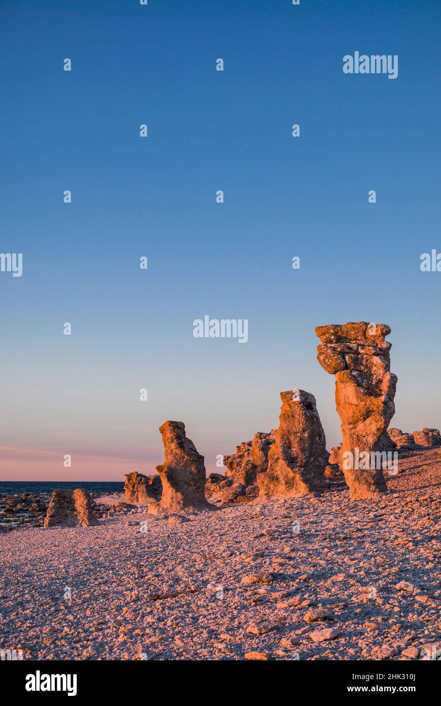 Sweden, Faro Island, Langhammars Area, Langhammar coastal limestone ...