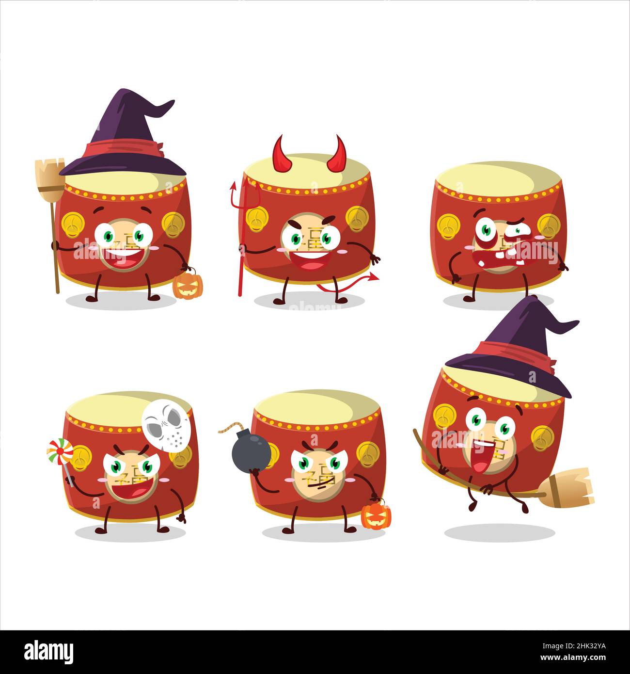 Halloween expression emoticons with cartoon character of red chinese ...