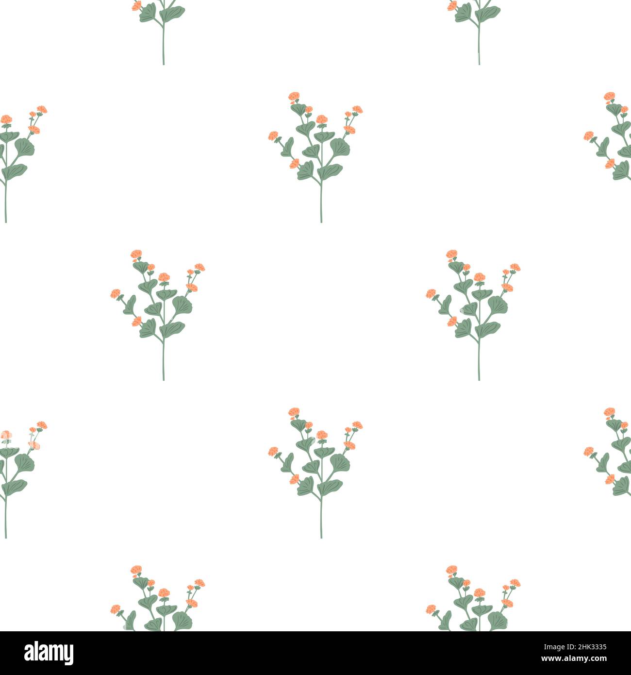 Isolated seamless pattern with green leaves and orange wildflowers ...