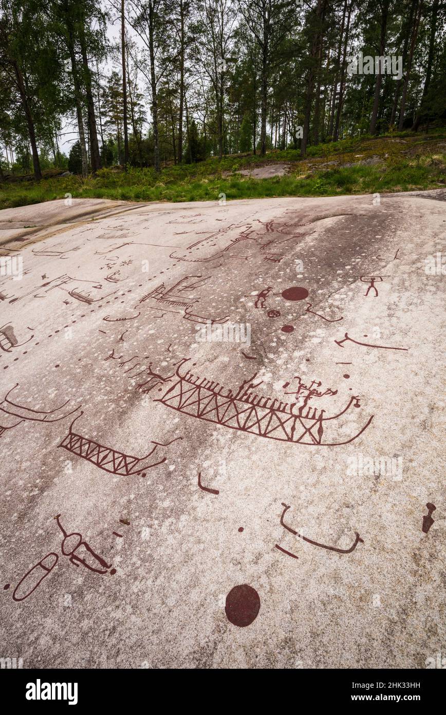 Sweden, Bohuslan, Tanumshede, Bronze Age carving detail of the Tanum area Stock Photo Alamy
