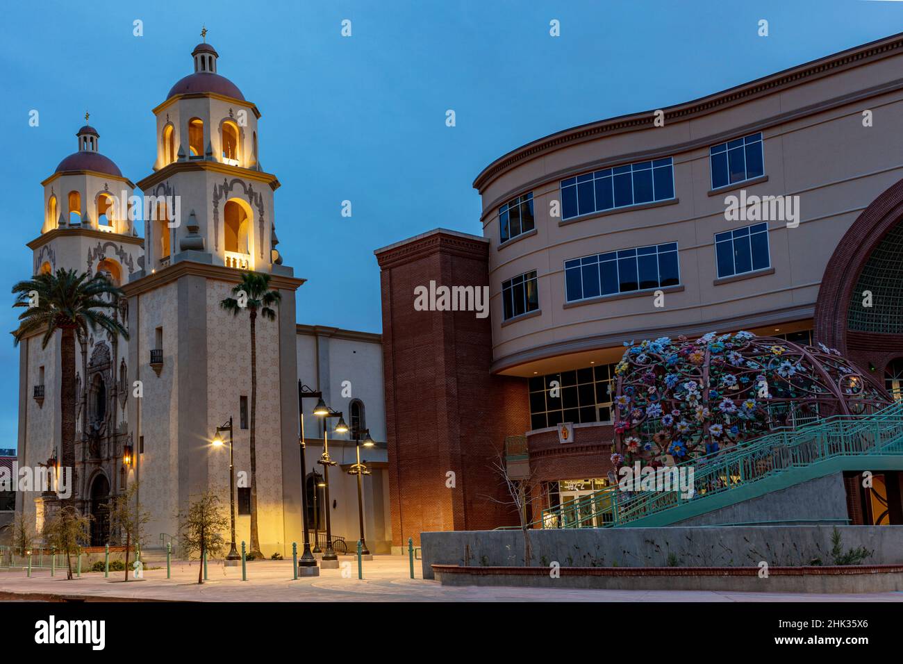 Historic Saint Augustine Cathedral at dusk in downtown Tucson, Arizona, USA Stock Photo