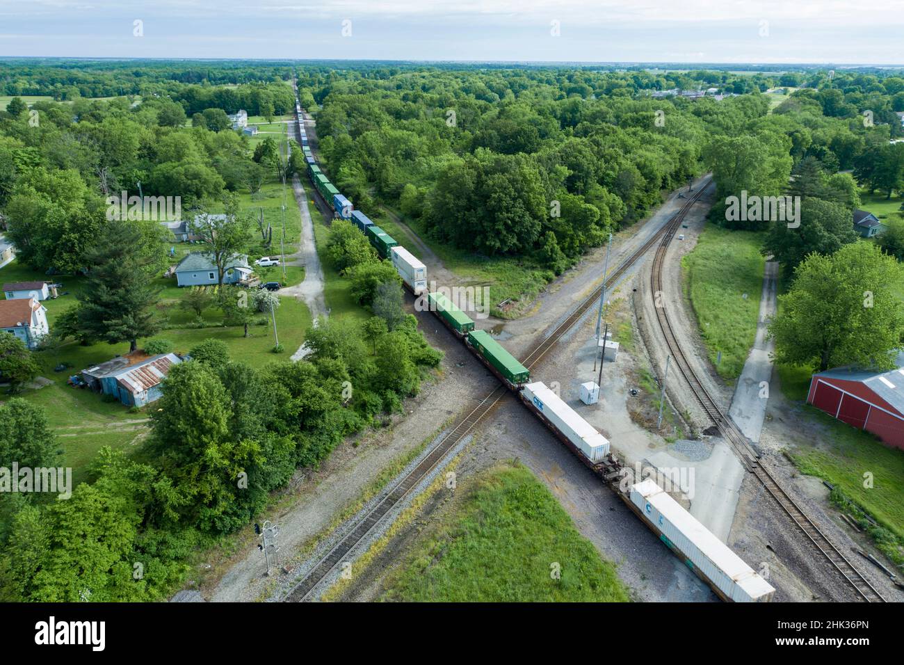 Freight train on Union Pacific railroad near Kinmundy, Illinois Stock