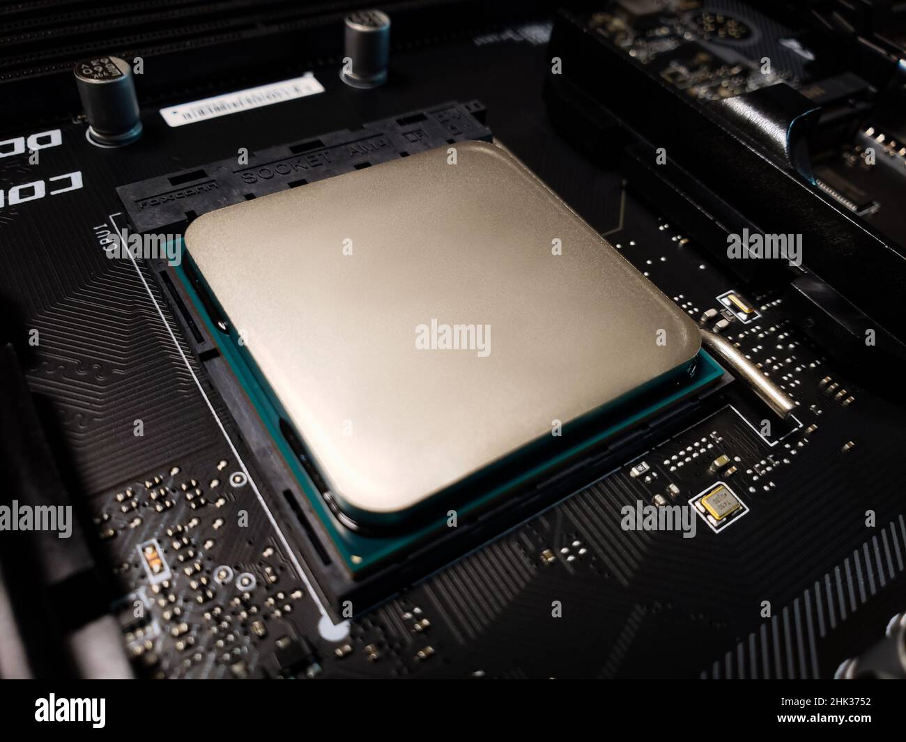 Computer processor in socket on motherboard of a gaming computer Stock ...