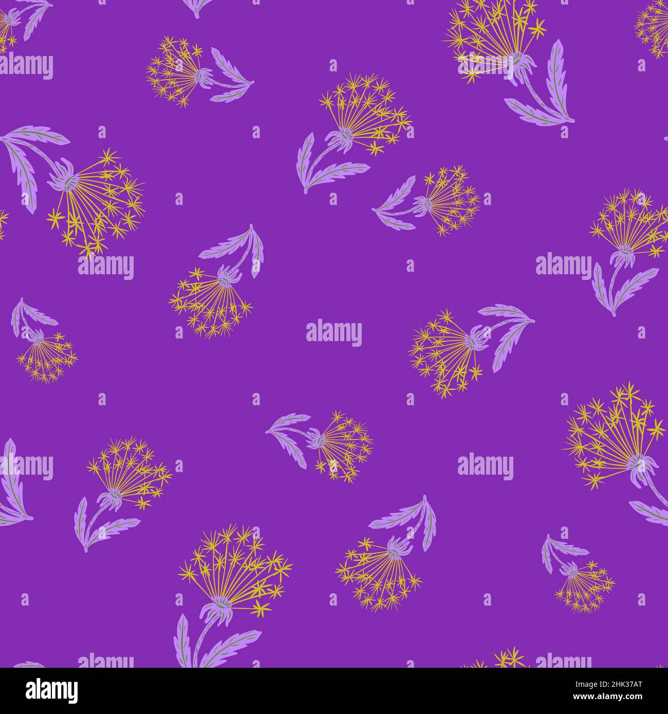 Random seamless field pattern with orange dandelion doodle print ...