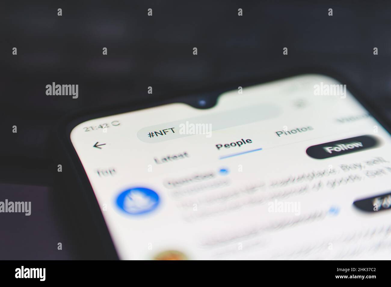 NFT search on twitter. A non-fungible token is a non-interchangeable unit  of data stored on a blockchain Stock Photo - Alamy