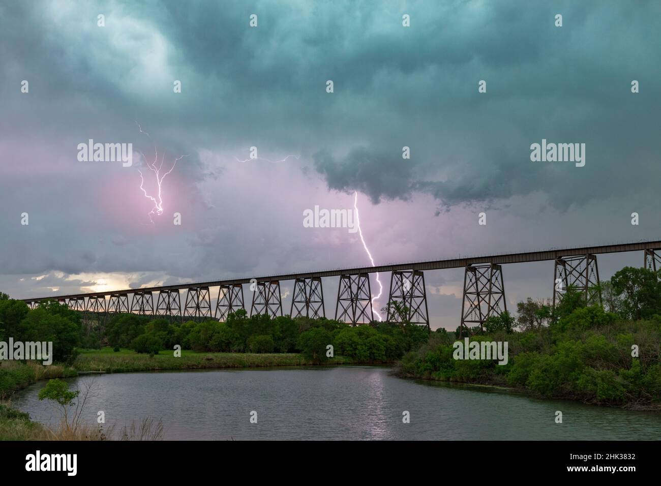 Lightning and the HiLine Railroad Bridge over the Sheyenne River in