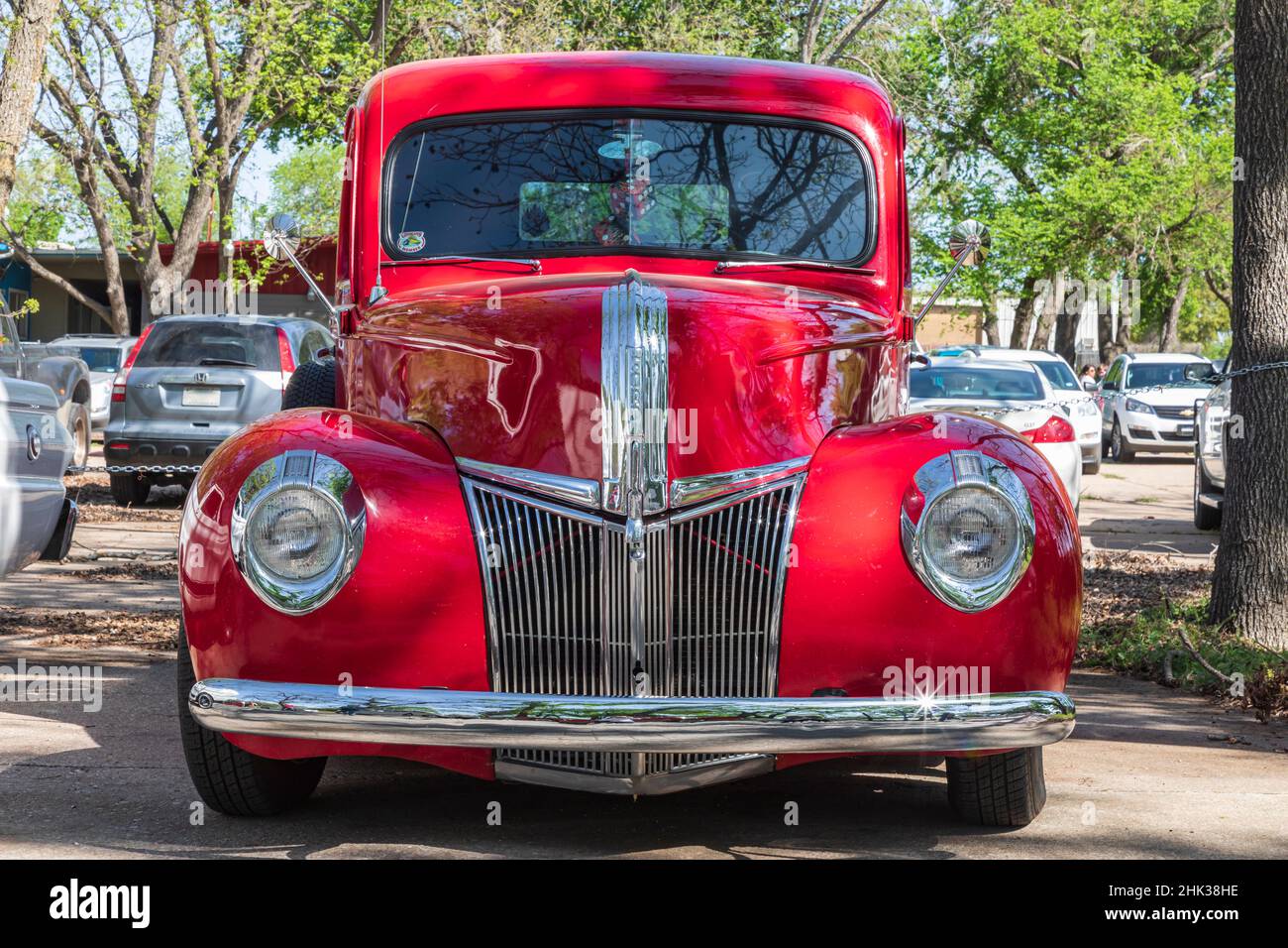 Marble Falls, Texas, USA. Red vintage Ford pickup truck at a car show in Texas. (Editorial Use