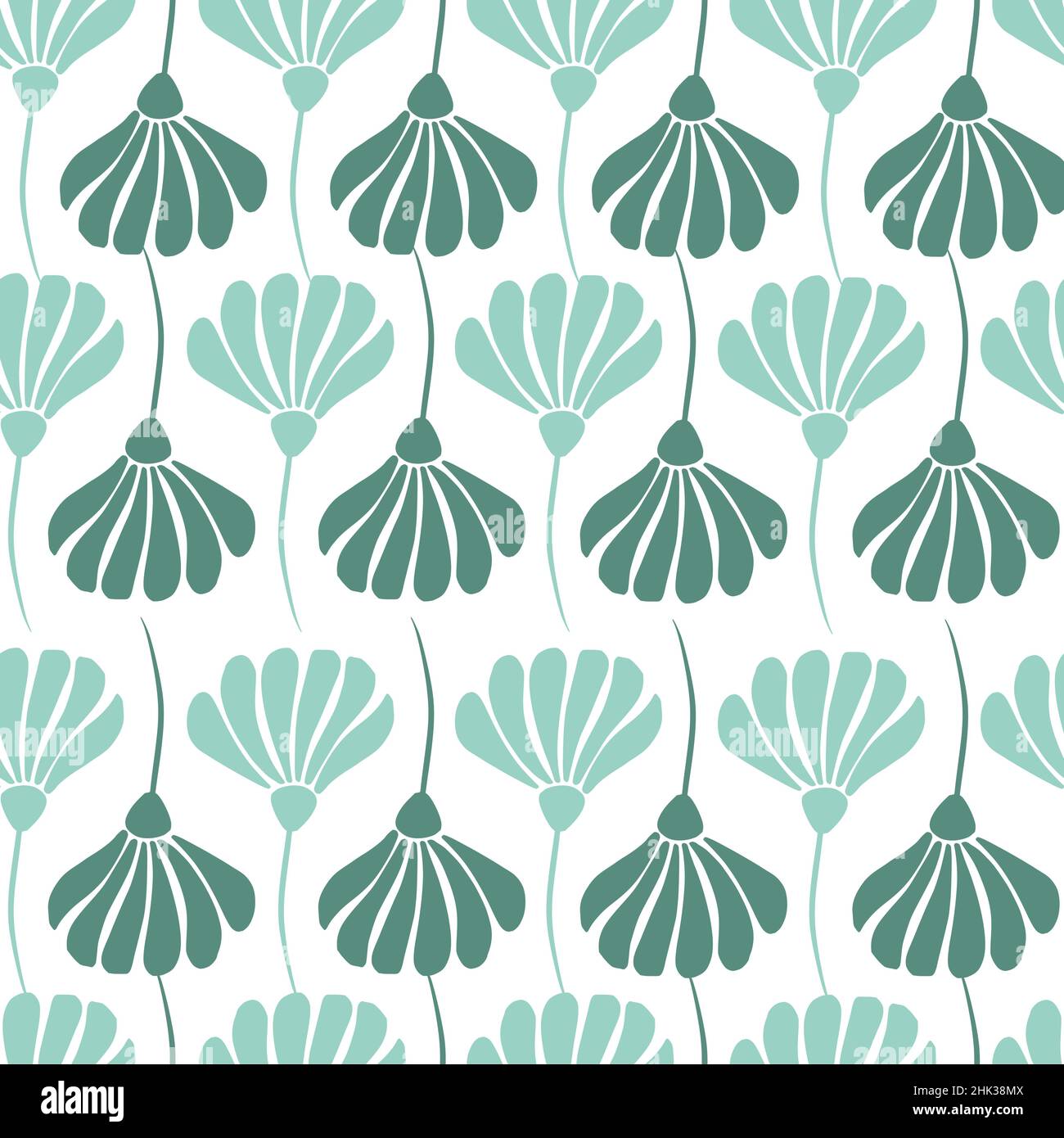 Isolated seamless pattern with blue colored flower silhouettes ornament ...