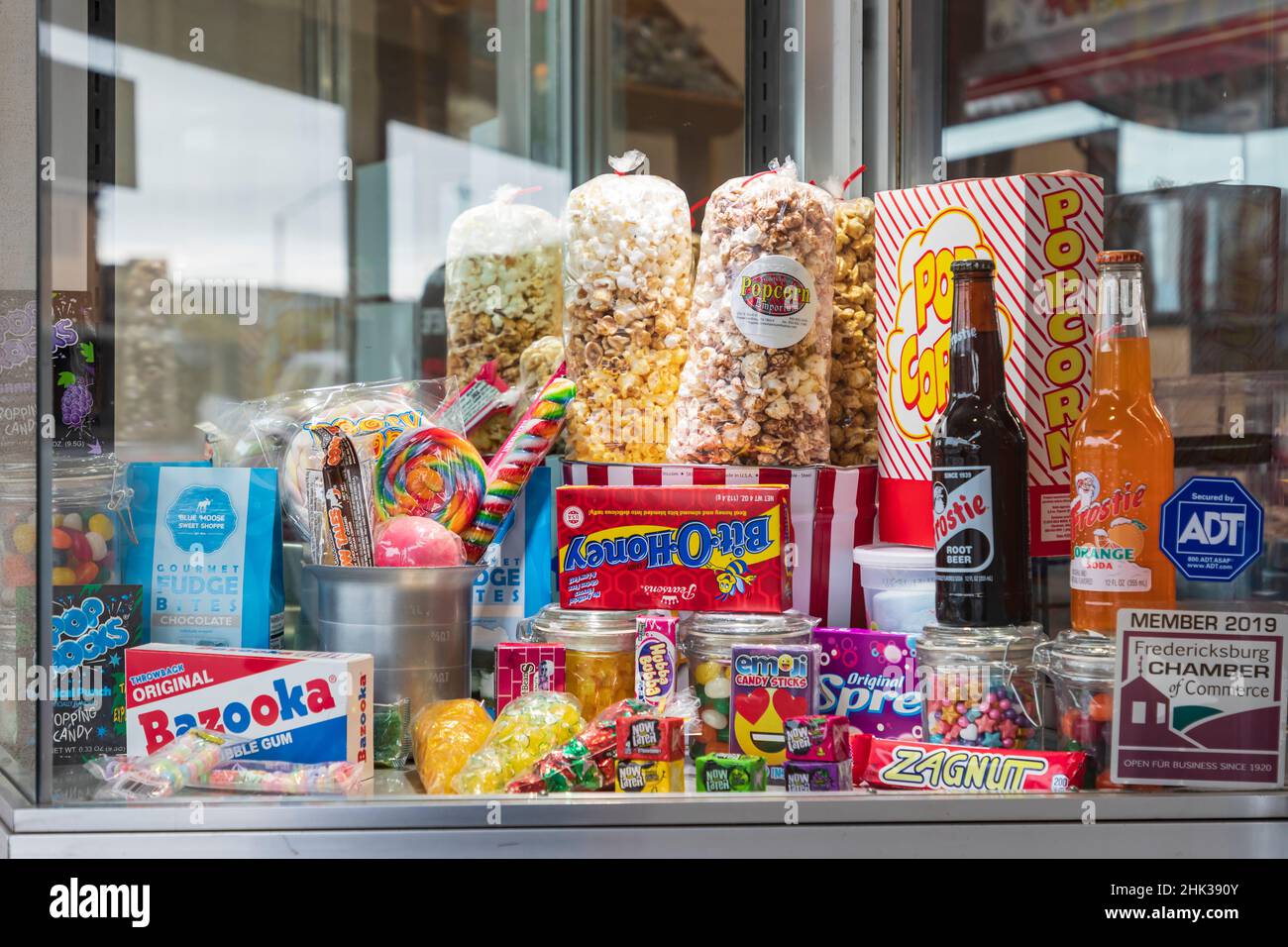 Fredericksburg, Texas, USA. Candy, popcorn, and sodas in a storefront
