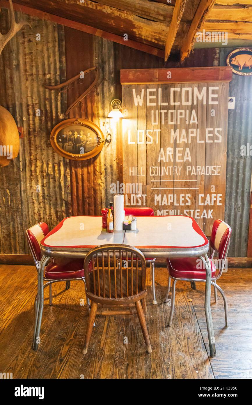 Utopia, Texas, USA. Interior of a cafe in the Texas Hill Country