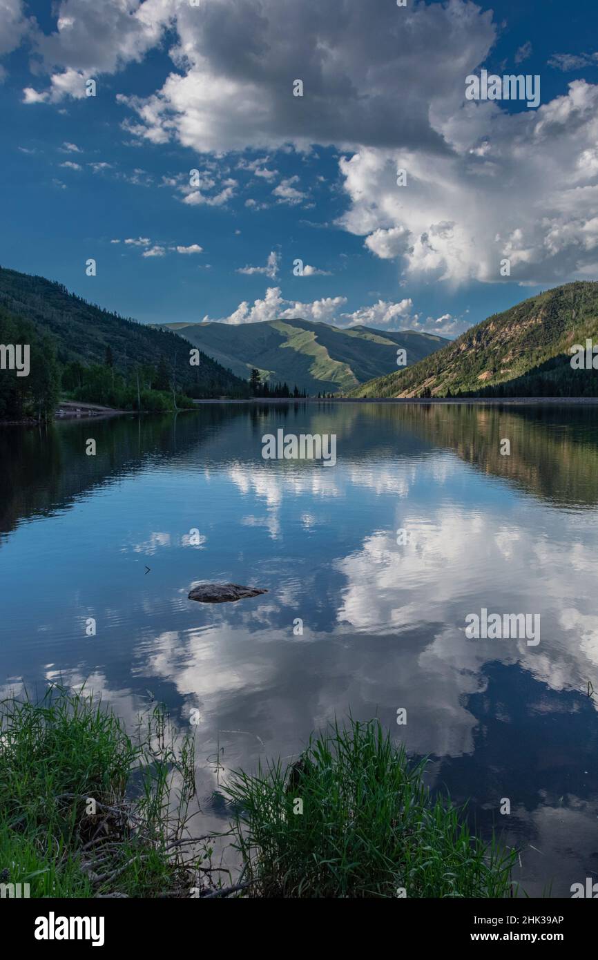 USA, Utah. Cloud reflection on Smith Morehouse Reservoir, UintaWasatch