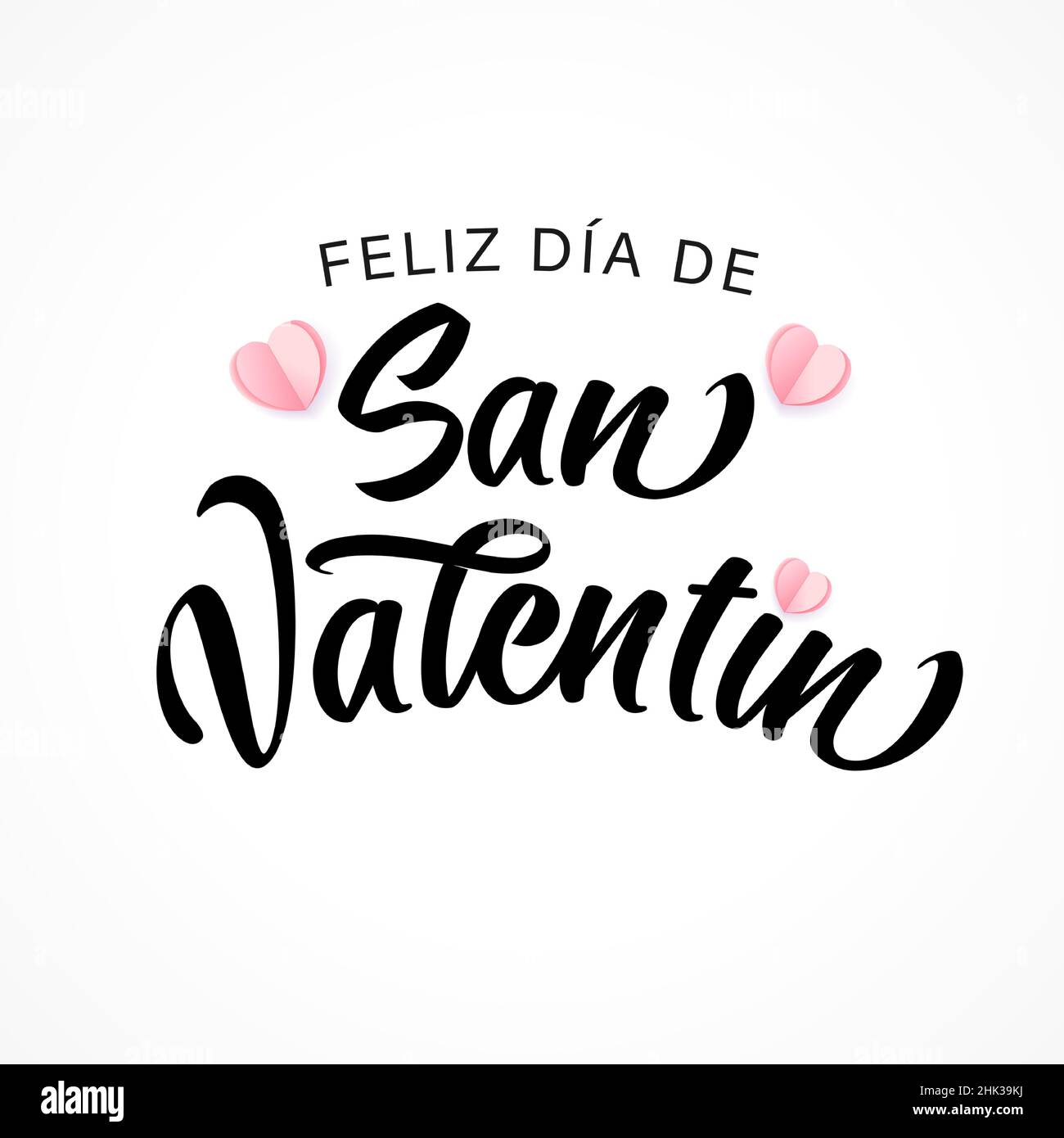 Feliz dia de San Valentin spanish lettering - Happy Valentines Day. Vector text and symbols of love with rose paper heart for Valentine's Day banner Stock Vector Image & Art - Alamy