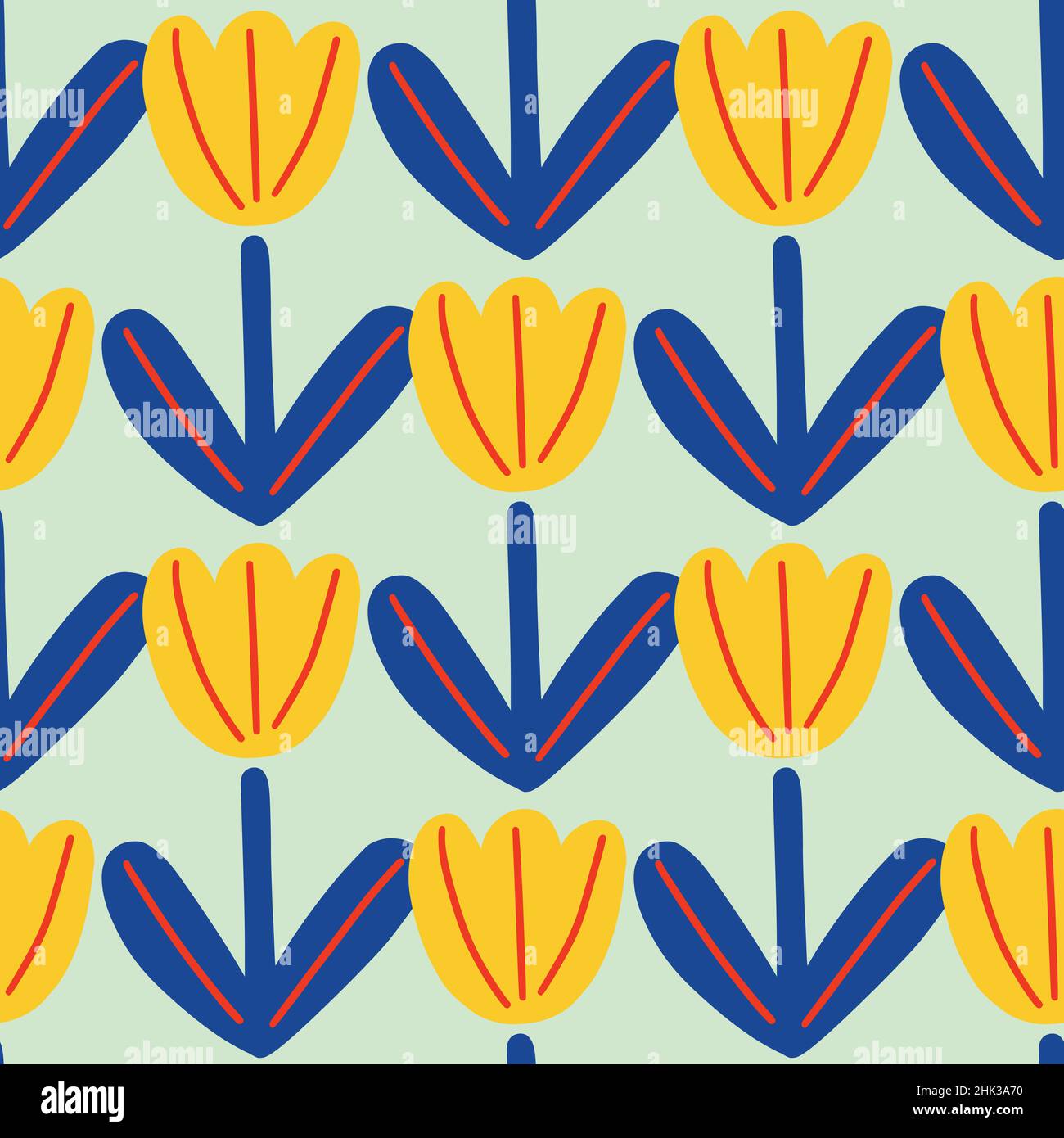 Abstract seamless botanic pattern with yellow simple flowers ornament. Tulip decorative artwork. Flat vector print for textile, fabric, giftwrap, wall Stock Vector