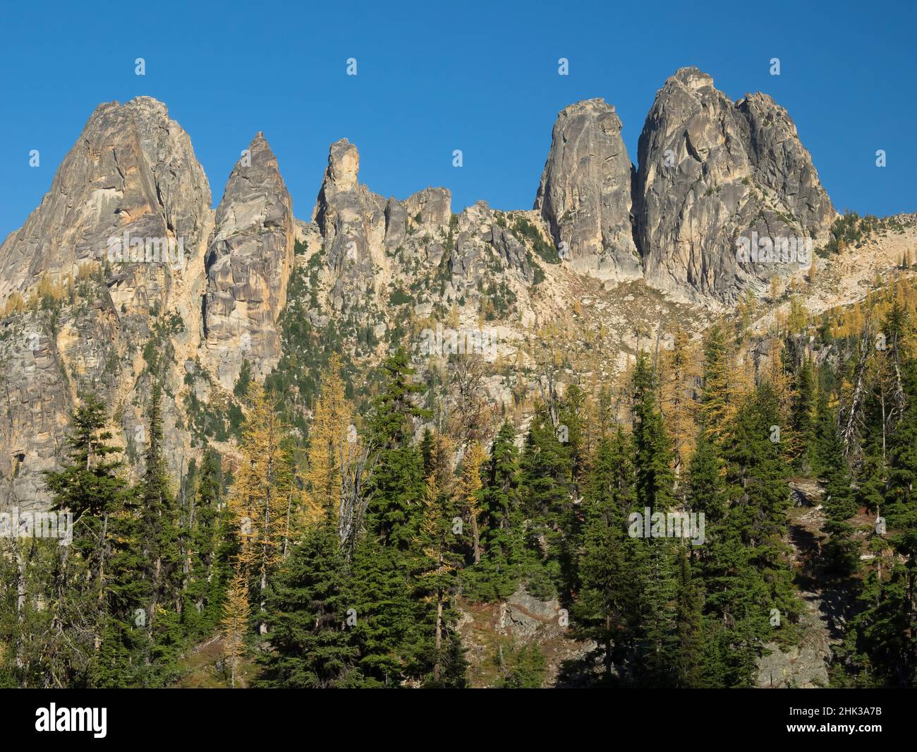 Washington State, North Cascades, Liberty Bell, Concord, Lexington Tower and Early Winters Spires Stock Photo
