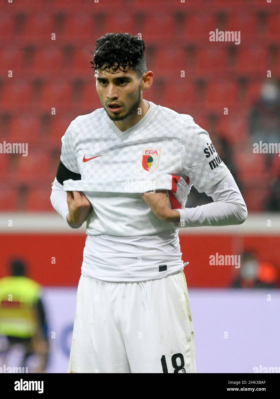 BayArena Leverkusen Germany,   22.1.2022, Football:  Bundesliga Season 2021/22, matchday 20, Bayer 04 Leverkusen (B04) vs FC Augsburg (FCA) -   Ricardo Pepi (FCA) Stock Photo