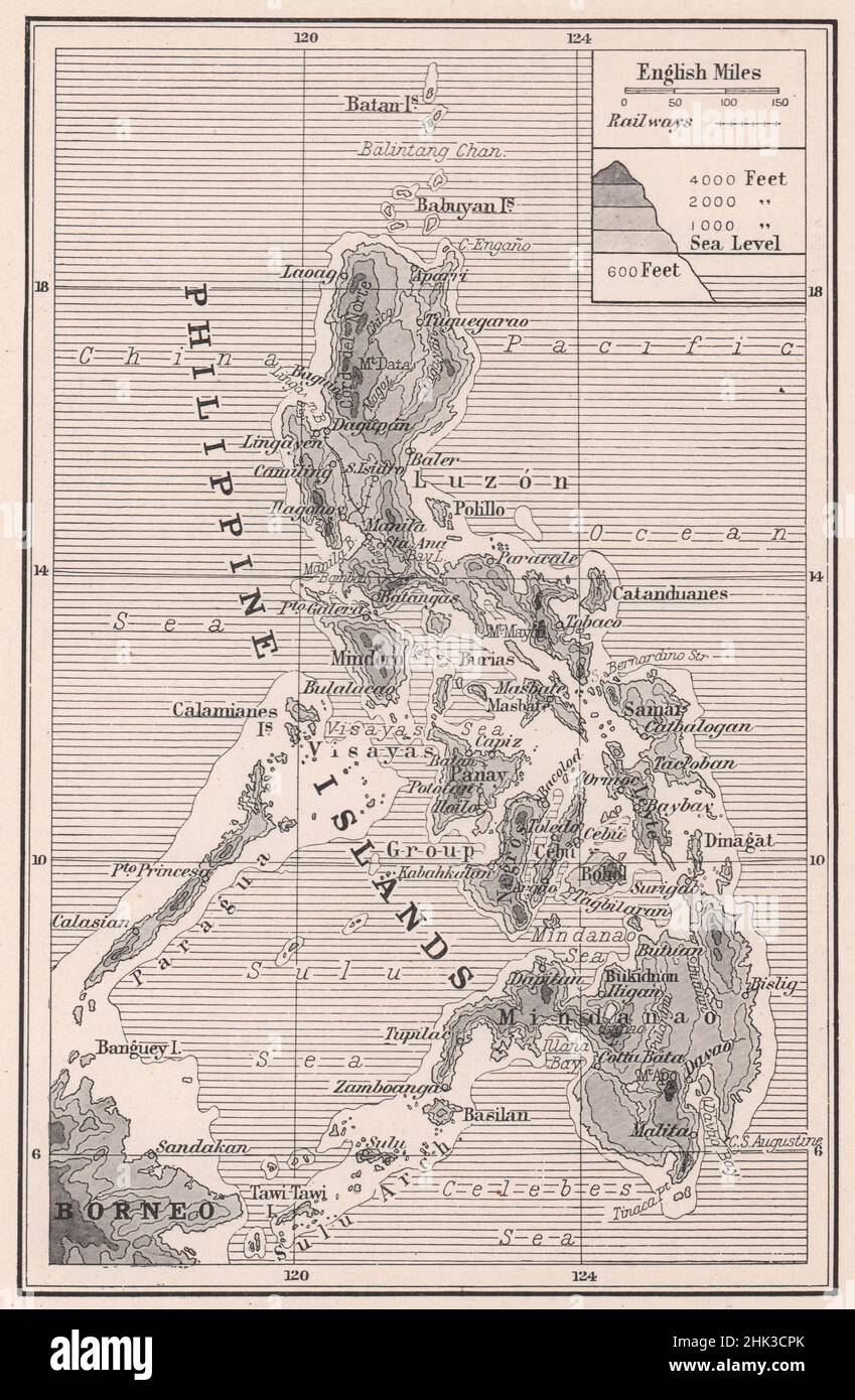 Huddled festoon of volcanic Isles and Islets. Philippines. Philippine Islands (1923 map) Stock Photo