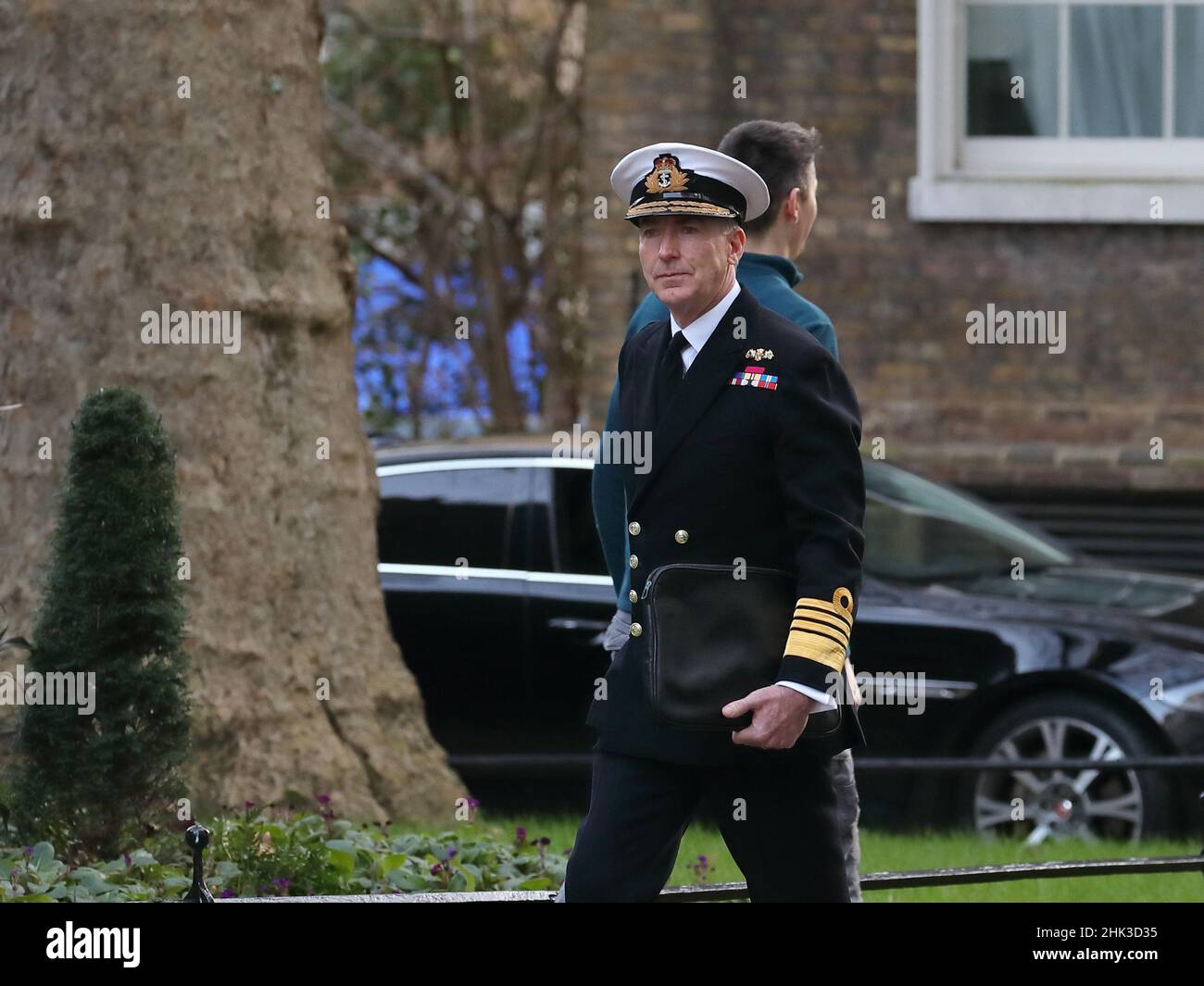 London, UK. 1st Feb, 2022. Chief of Defence Staff Admiral Sir Tony Radakin arrives the Cabinet Meeting at No 10 Downing Street amidst the Ukraine crisis.. Stock Photo