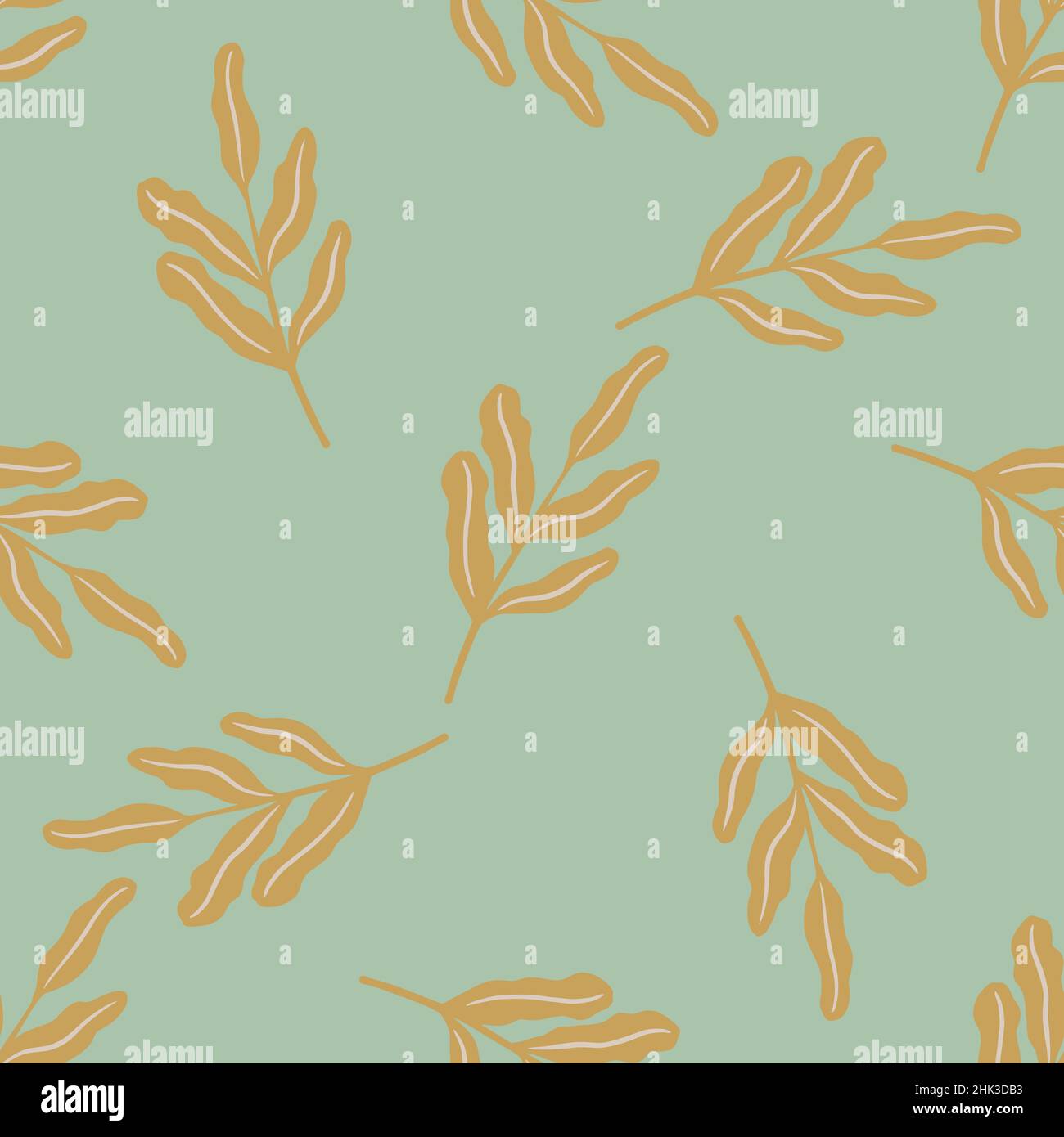 Pale tones floral seamless pattern with random foliage leaves orange ...