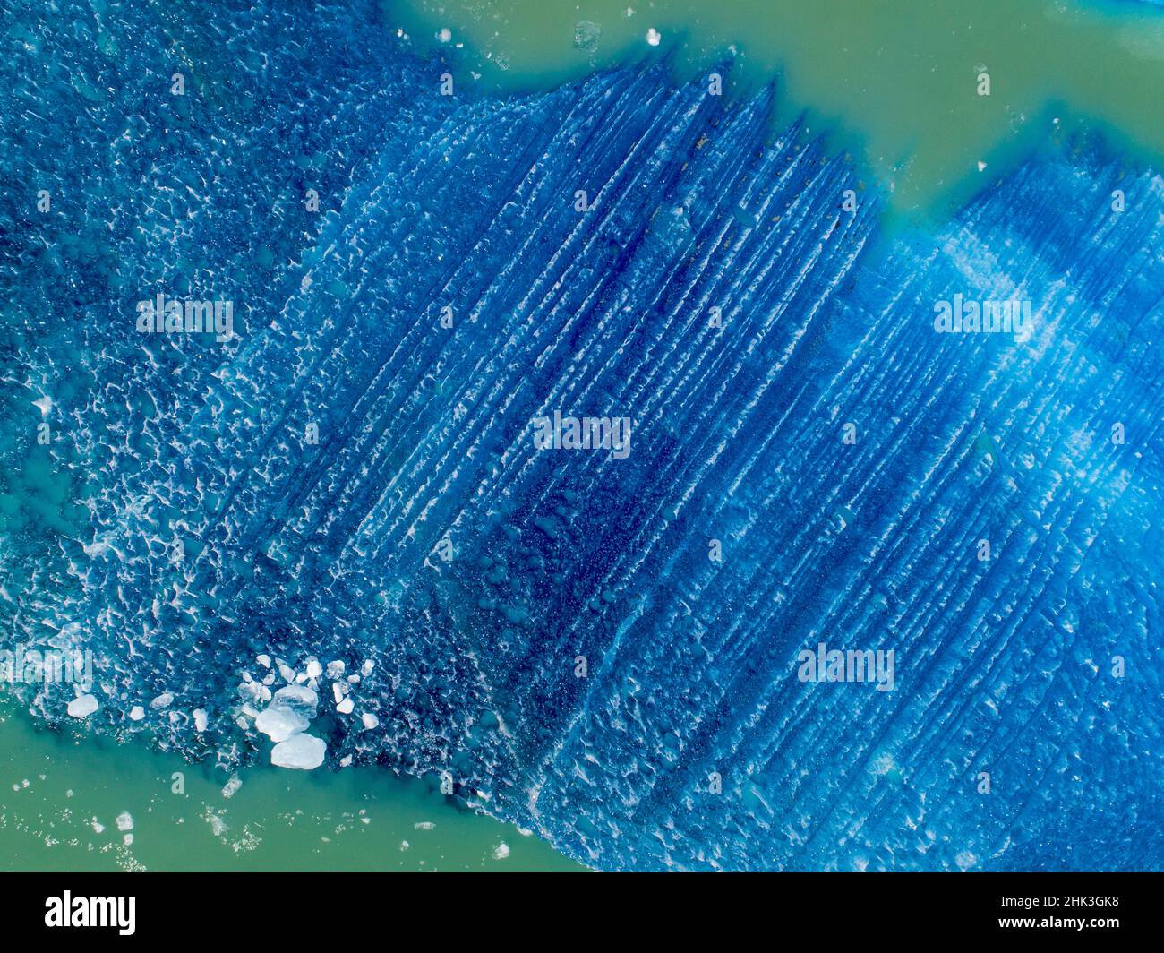 USA, Alaska, Tracy Arm-Fords Terror Wilderness, Aerial view of floating iceberg calved from South Sawyer Glacier in Tracy Arm on summer morning Stock Photo