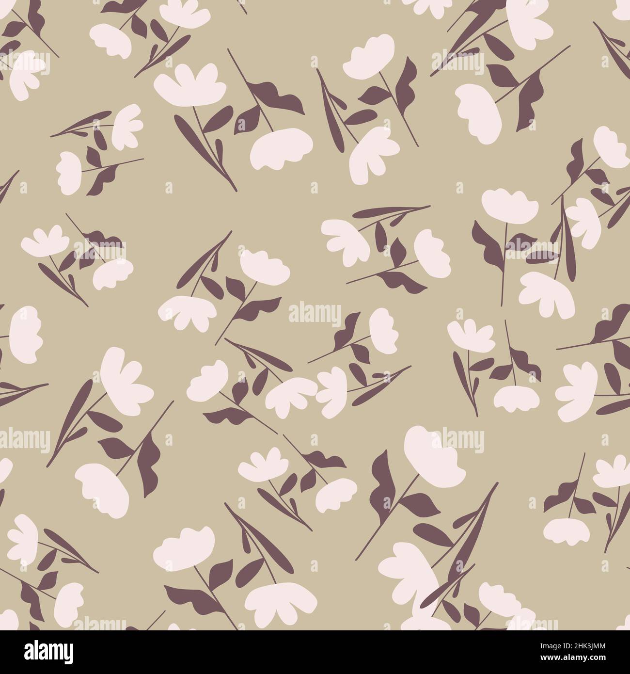 Seamless pattern with random white flowers ditsy print. Vintage style ...