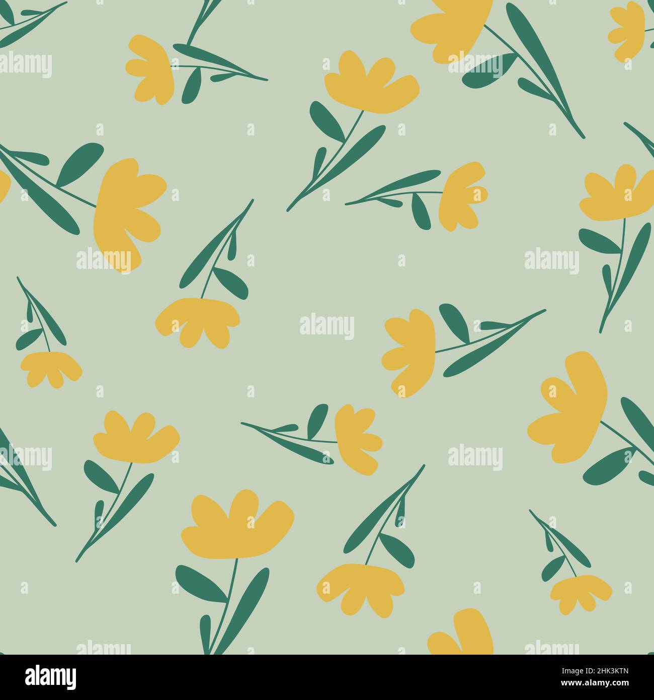 Spring season seamless pattern with hand drawn yellow flowers shapes ...