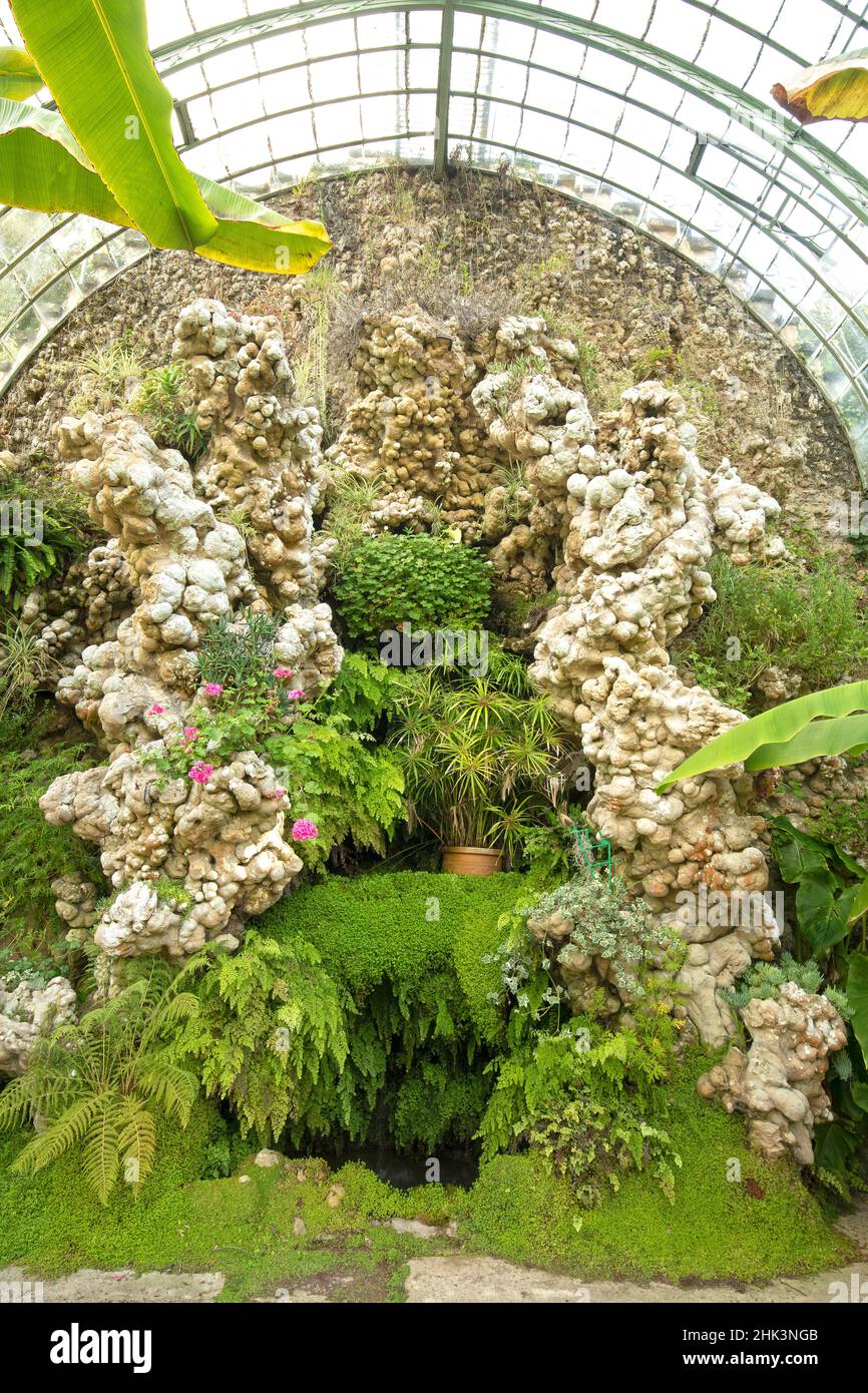 Calcite rockery, greenhouse, Park of Ravalet Castle, Cherbourg-en-Cotentin, Normandy, France Stock Photo