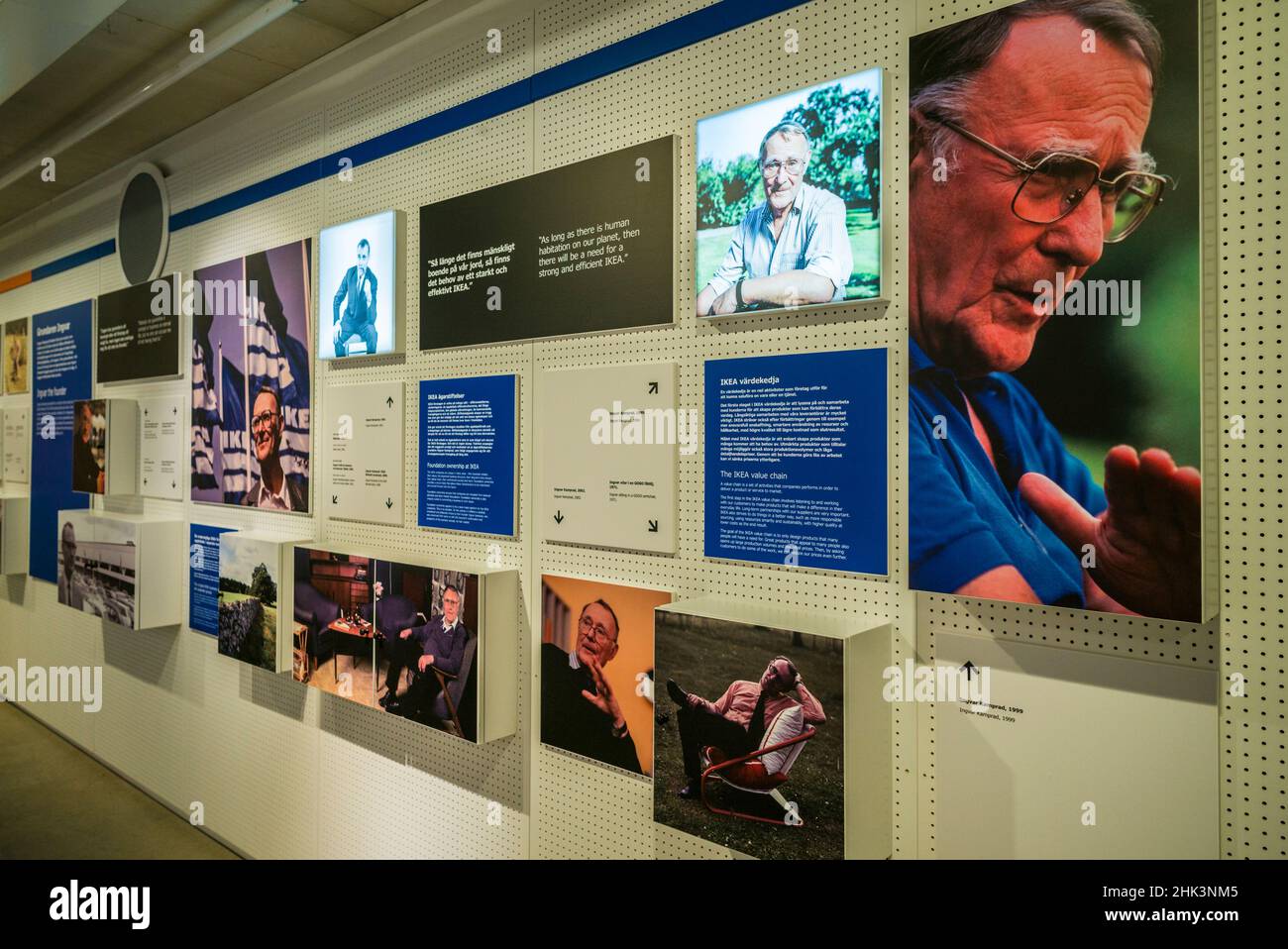 Sweden, Smaland, Almhult, site of the first IKEA store built in Sweden, IKEA Museum, display about founder Ingmar Kamprad Stock Photo