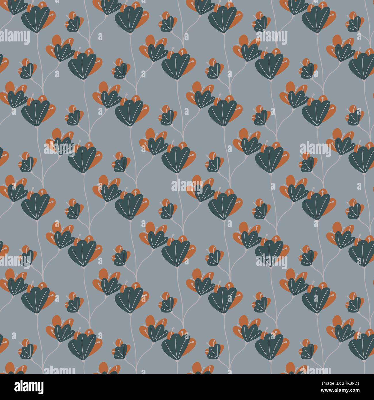 Hand drawn vintage seamless pattern in botanic style with simple doodle ...