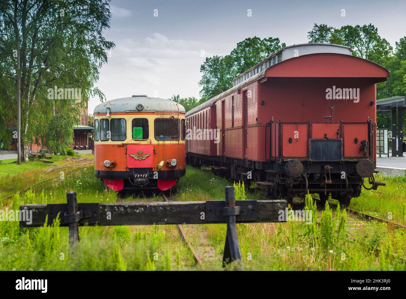 Sweden, Vastmanland, Nora, antique train wagons Stock Photo