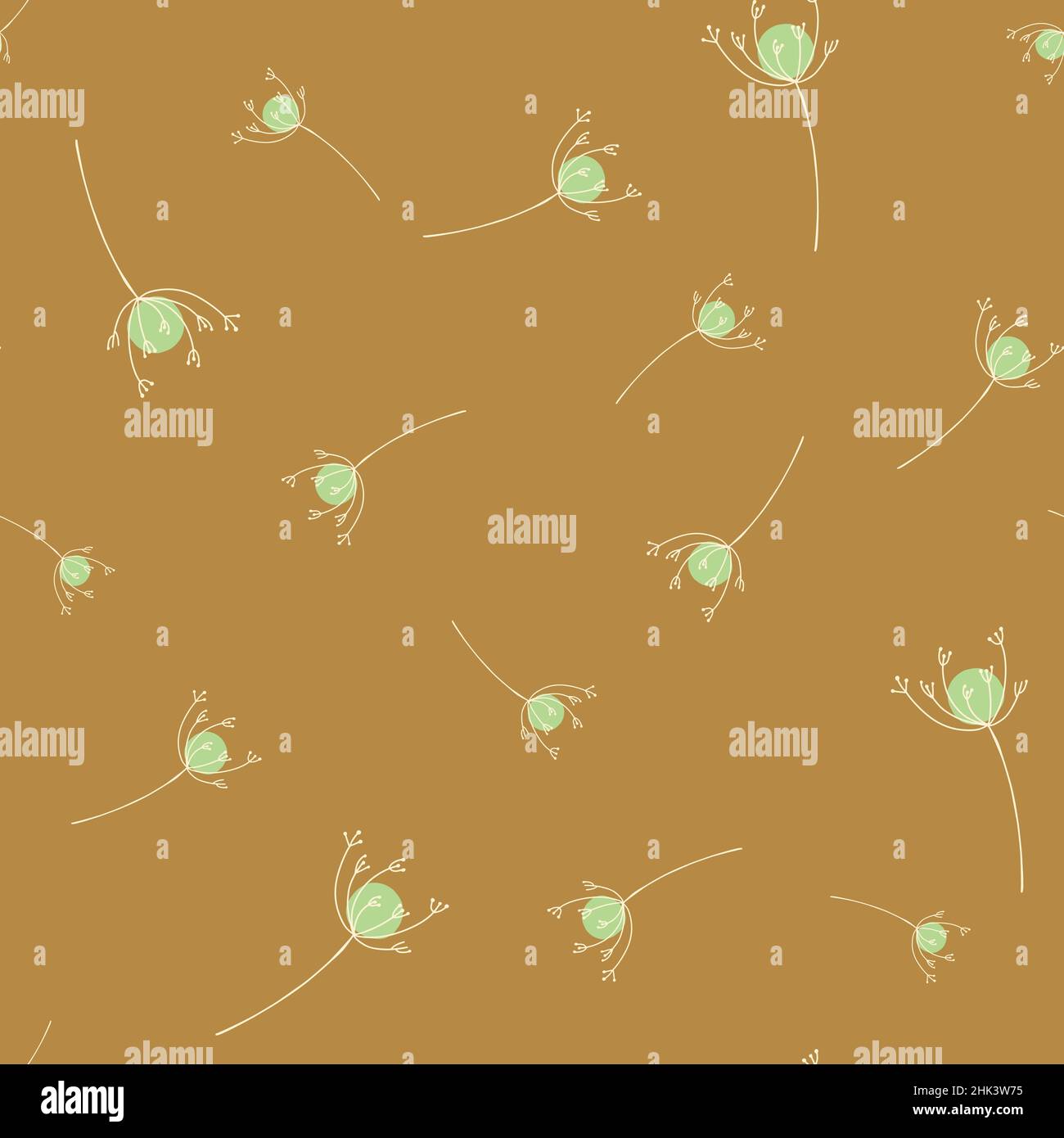 Herbal seamless pattern with green random yarrow flowers elements ...