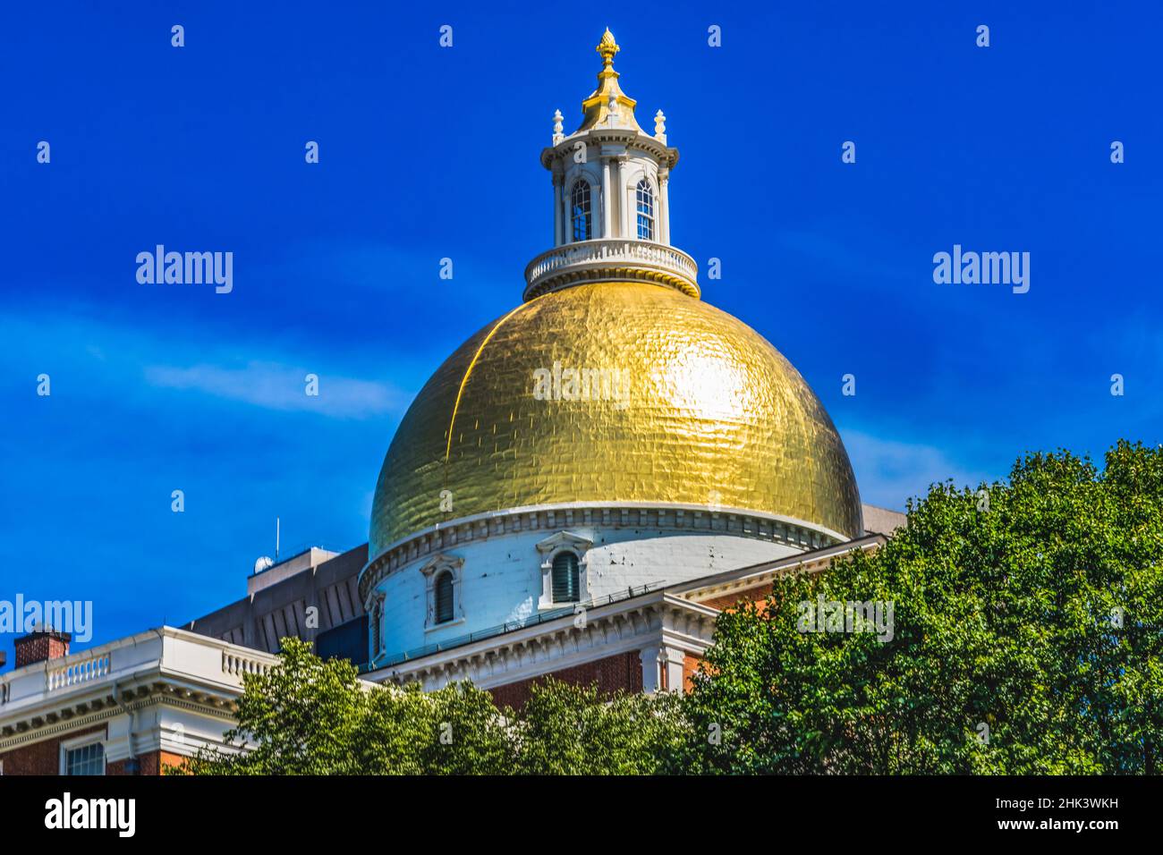 Golden Dome State House State Legislature Governor Office, Boston, Massachusetts. Massachusetts State House built 1798 and gold leaf gilding 1874 Stock Photo