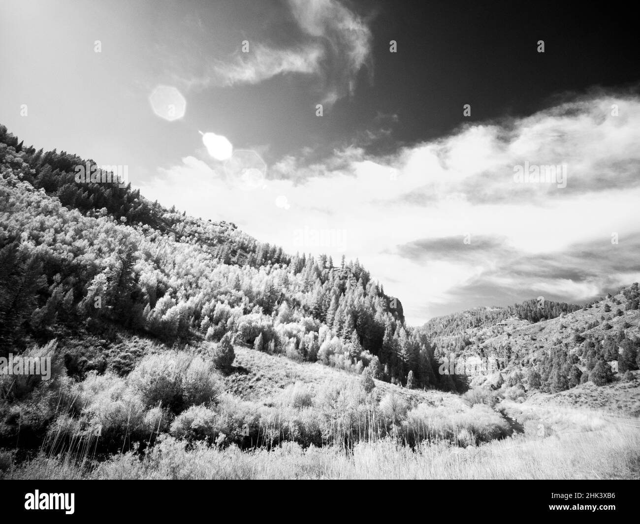 USA, Utah, Infrared of the Logan Pass area with sunrays Stock Photo