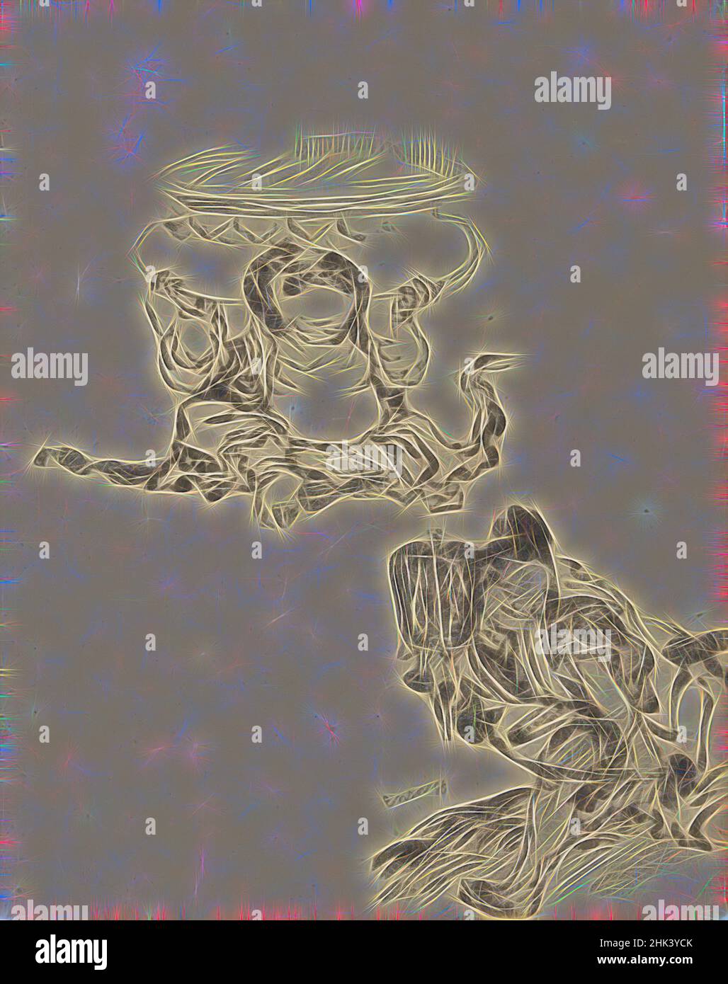 Inspired by Chinoiserie, two figures, James Ensor, 1885, drawing, 1885, Belgian Art, Reimagined by Artotop. Classic art reinvented with a modern twist. Design of warm cheerful glowing of brightness and light ray radiance. Photography inspired by surrealism and futurism, embracing dynamic energy of modern technology, movement, speed and revolutionize culture Stock Photo