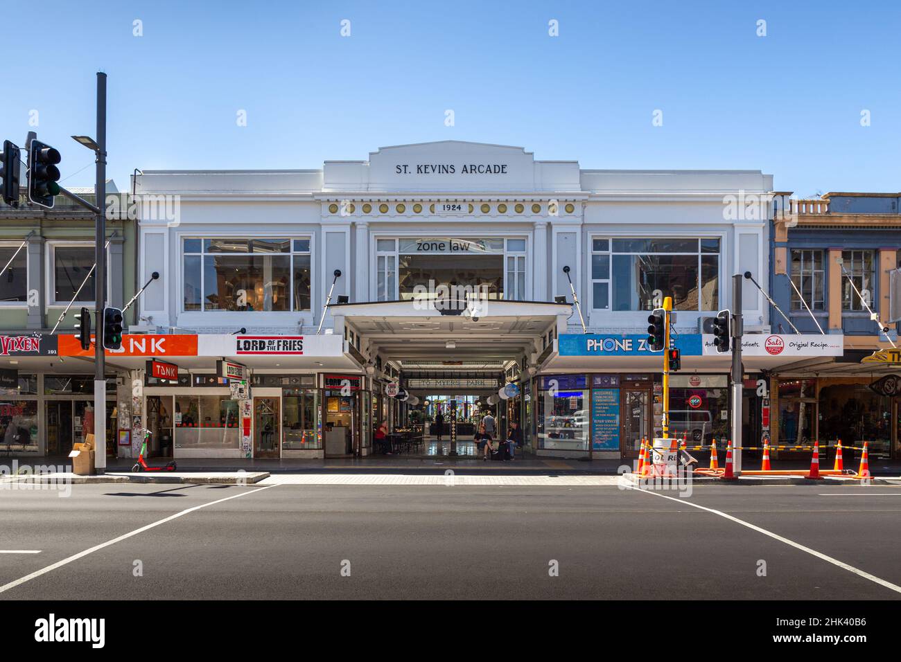 Front facade of the St Kevin's Arcade on Karangahape Road in Auckland, New Zealand. Stock Photo