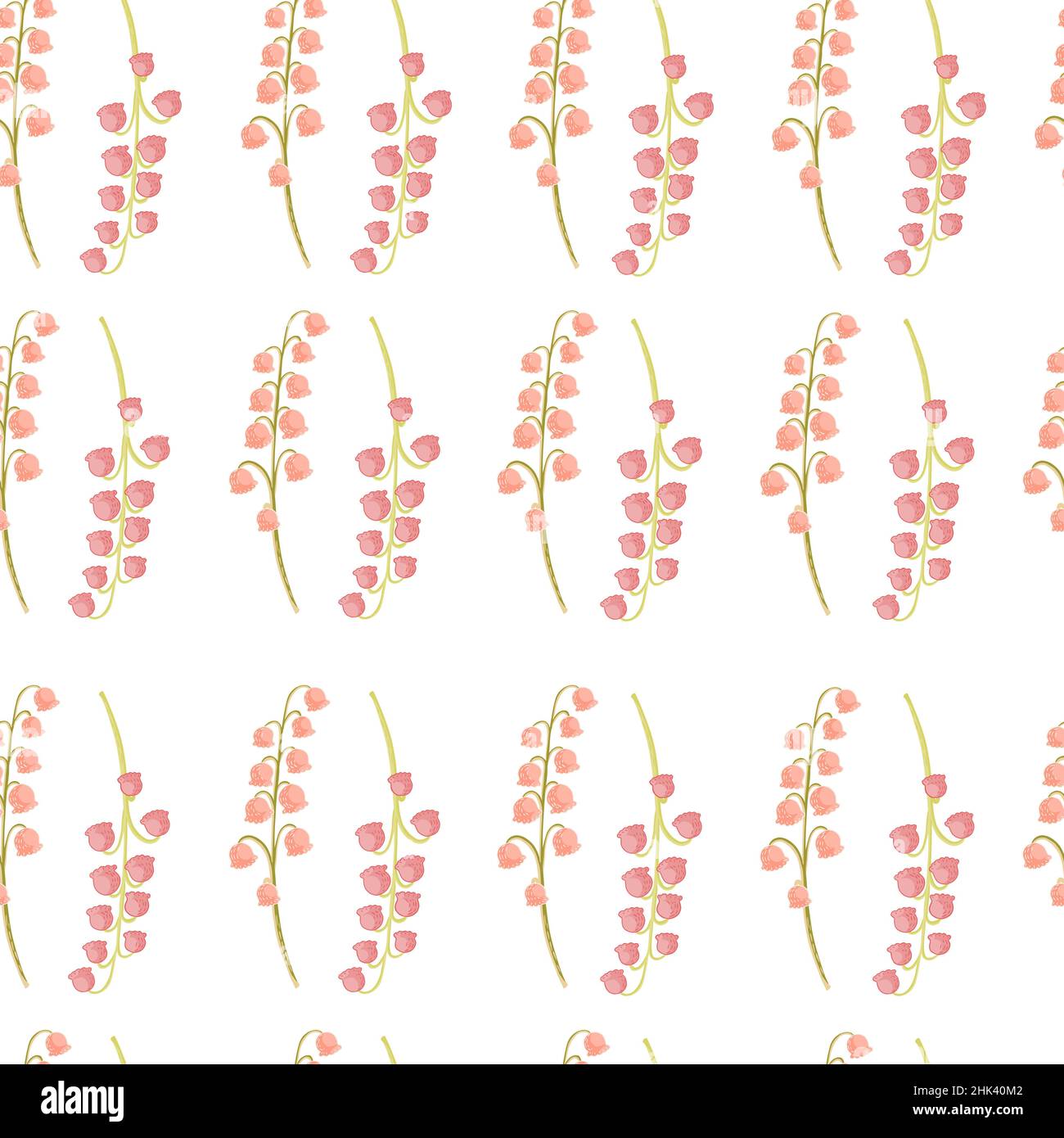 Pink colored lily of the valley doodle seamless pattern in hand drawn ...