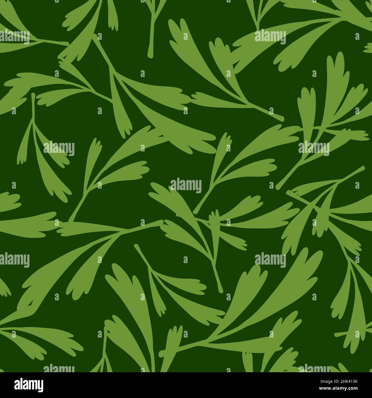 Random herbal seamless pattern with doodle leaves ornament. Green and ...