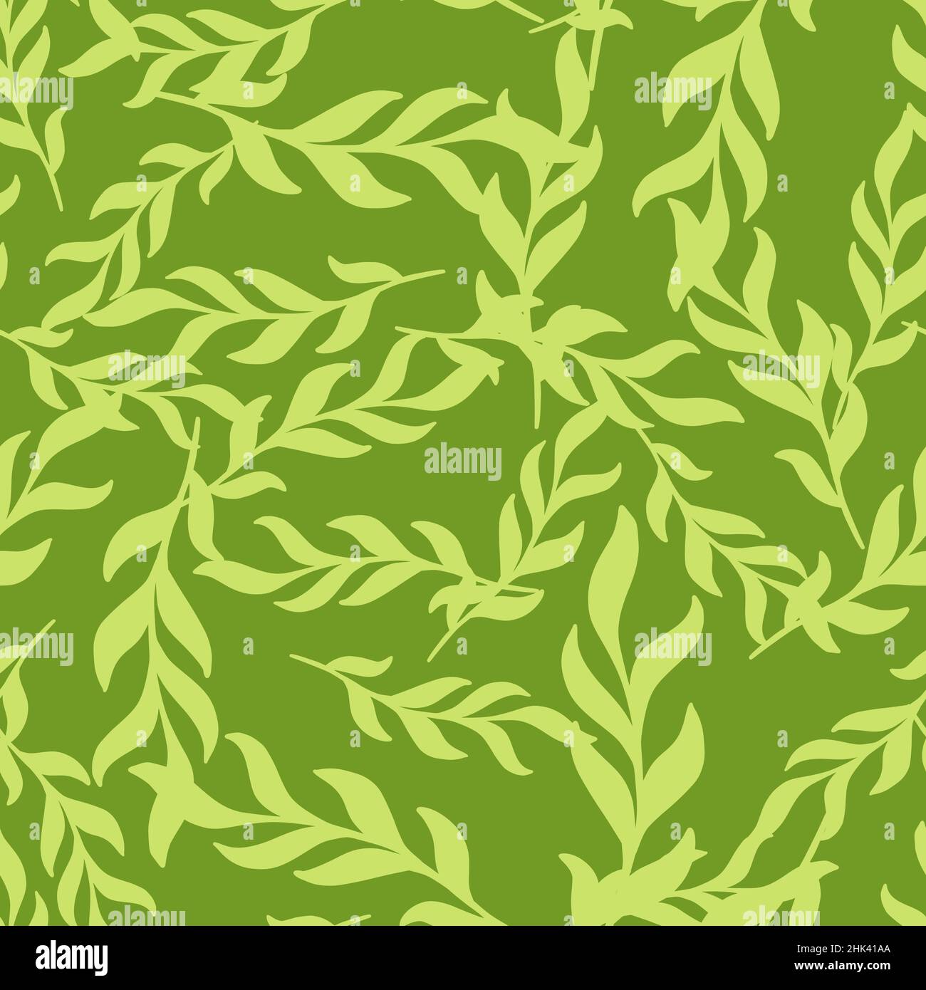 Herbal seamless pattern with leaves twig random silhouettes. Green ...
